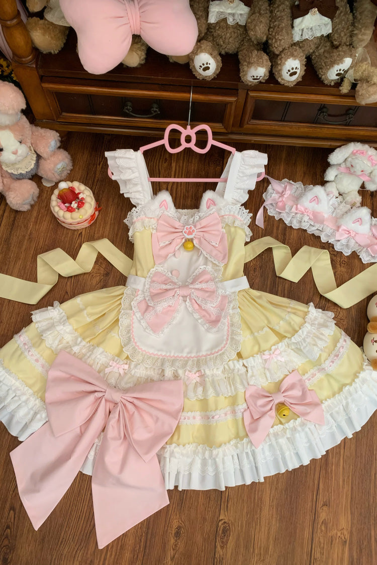 Sunshine Sleeveless Layered Ruffle Bow Lace Princess Jumper Dress