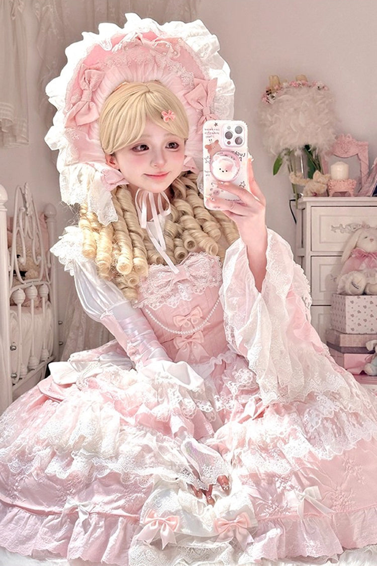 Peach Blossom JSK with Embroidery, Pearls & Cardigan