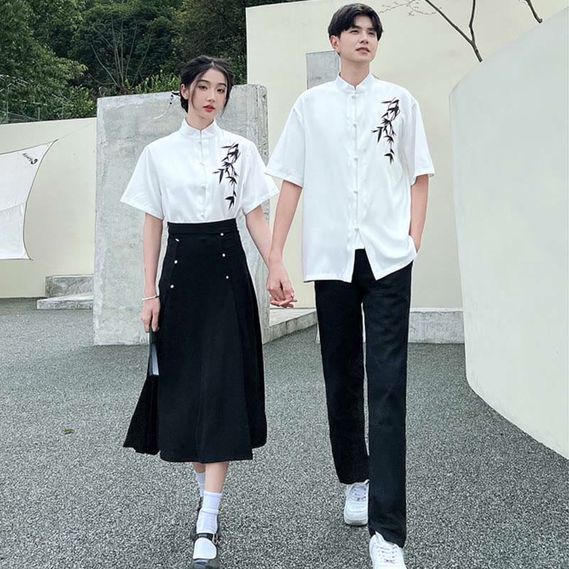 Couple Vintage Leaves Print T-Shirt Skirt Pants