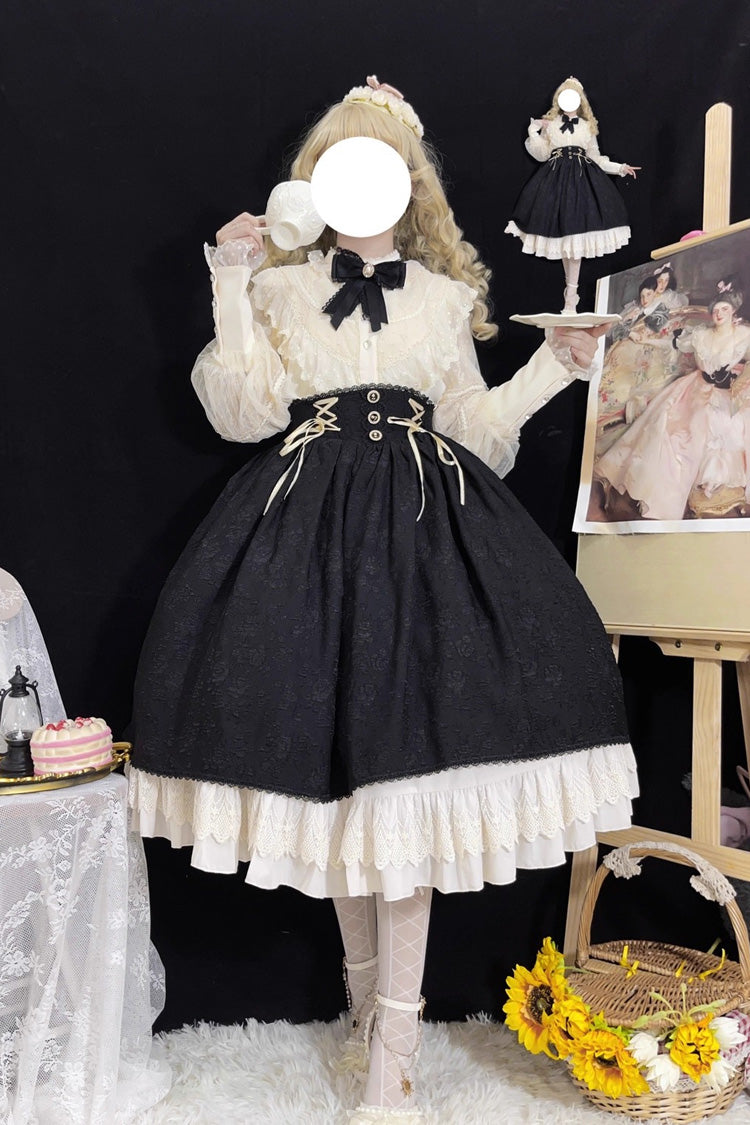 Black Heart of Rose High Waisted Ruffle Lace-Up Vintage Palace Skirt