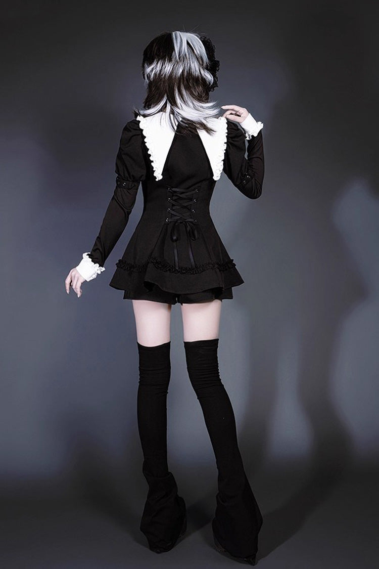 Black and White Sorceress Set with Ruffled Sleeves - Jirai Kei Style