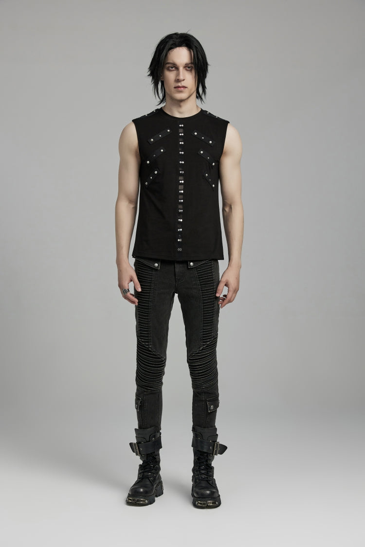 Noir Punk Sleeveless Top with Mesh Inserts and Eyelets