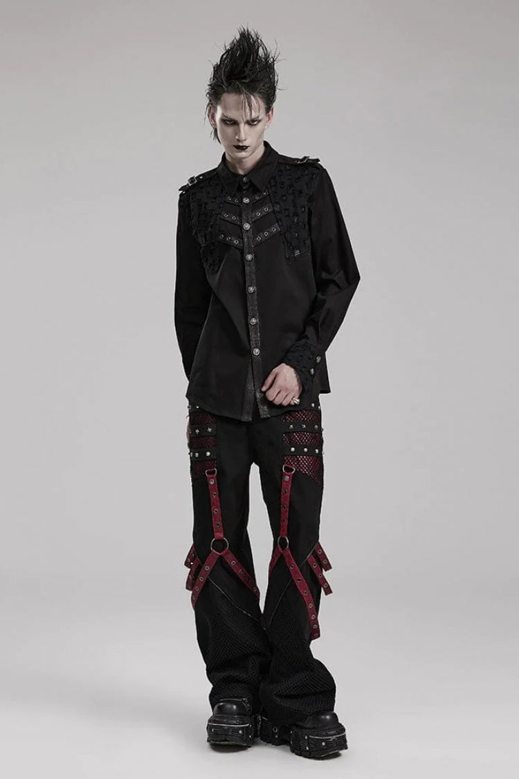 Steampunk Blouse with Stitched Holes & Cutout Design for Men