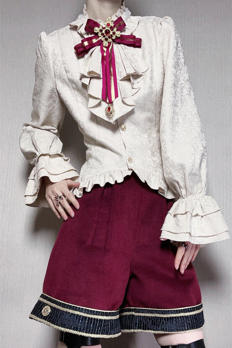 Crimson Royal Heir Embroidery Military Elegant Handsome Ouji Lolita Coat Blouse Shorts Set