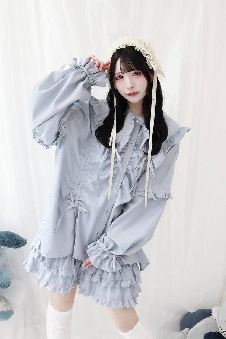 Doll Collar Long Sleeve Ruffled Bow Sweet Jirai Kei Blouse