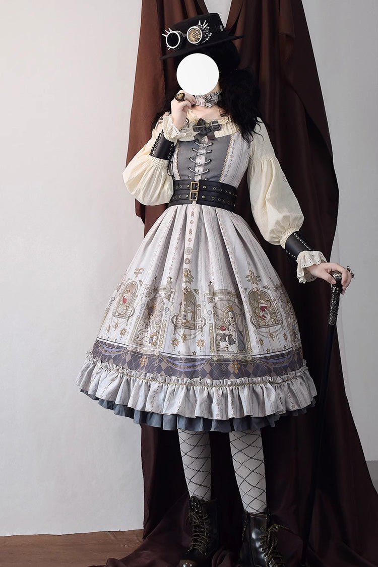 Demon Print Lantern Sleeve Dress with Ruffles - Elegant