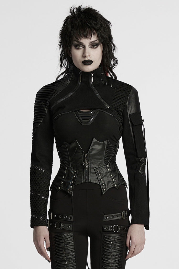 Punk Underbust Corset with Batlike Stitching & Zip Front