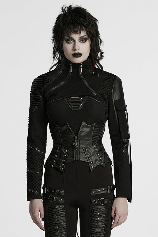 Punk Underbust Corset with Batlike Stitching & Zip Front