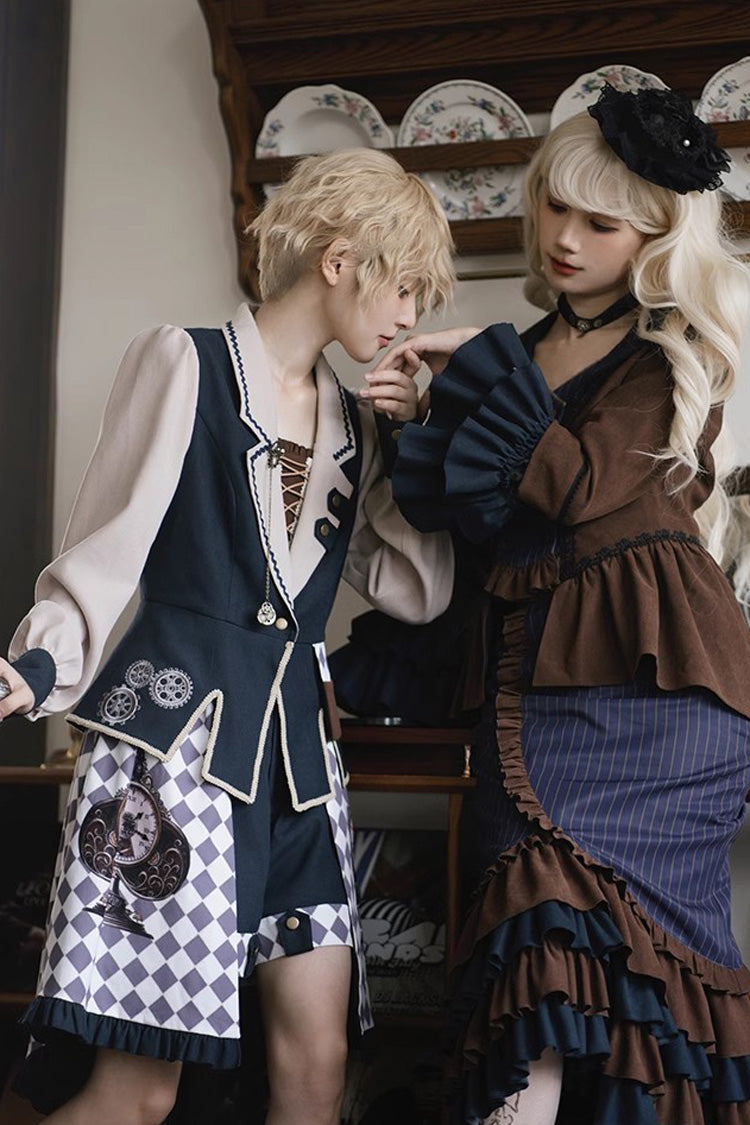 Time Traveler Long-Sleeve Multi-Layer Print Punk Mermaid Skirt Set
