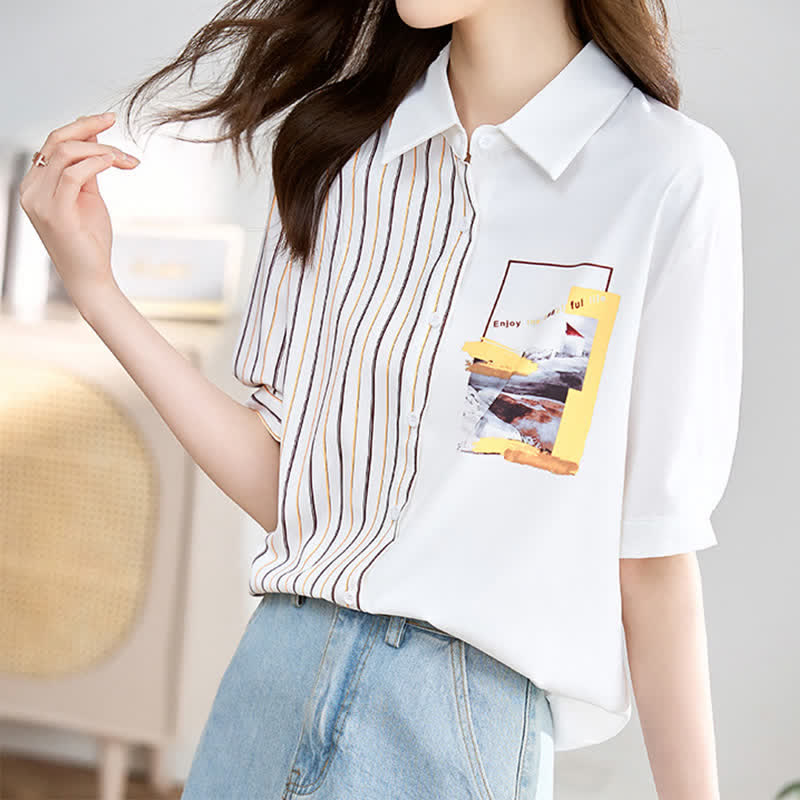 Sweet Irregular Stripe Chiffon Lapel Shirt