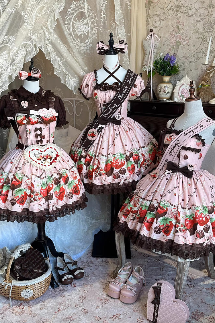 Chocolate Lover Square Collar Printed Bow Lace Sweet Lolita Dress