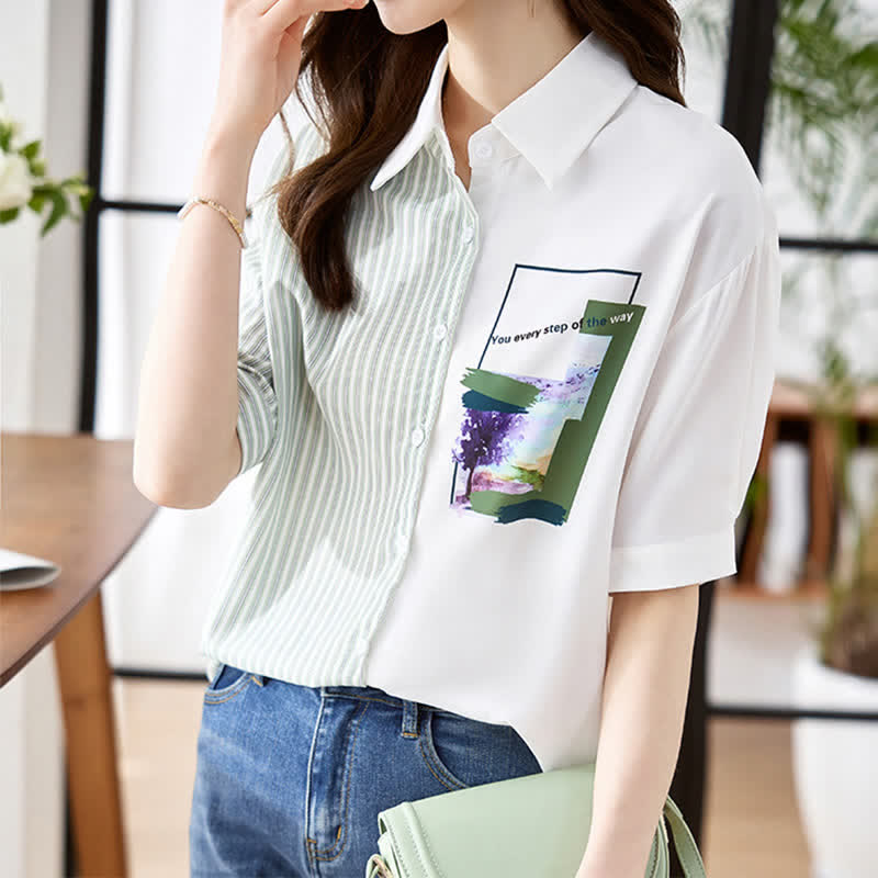 Sweet Irregular Stripe Chiffon Lapel Shirt