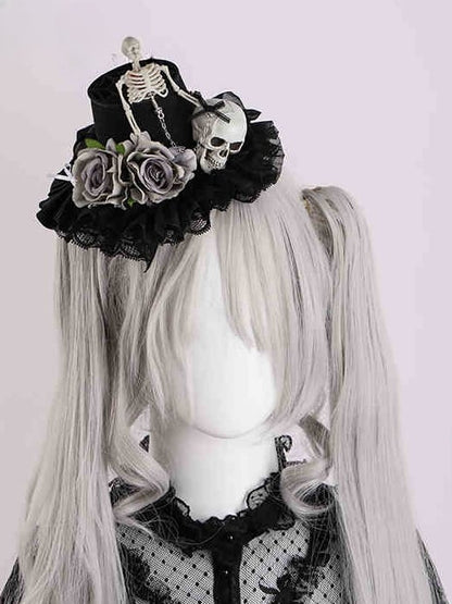 Black Floral Halloween Skeleton Mini Hat