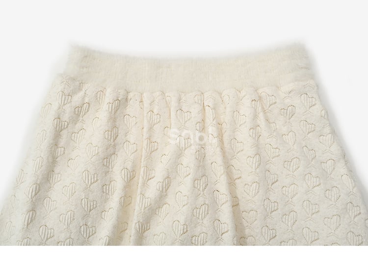 Beige High Waist Sweetheart Bow Accents Lace Trim Midi Skirt