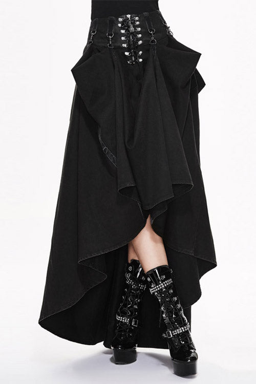 Leather Waistband Flowing Gothic Half Skirt with Punk Edge