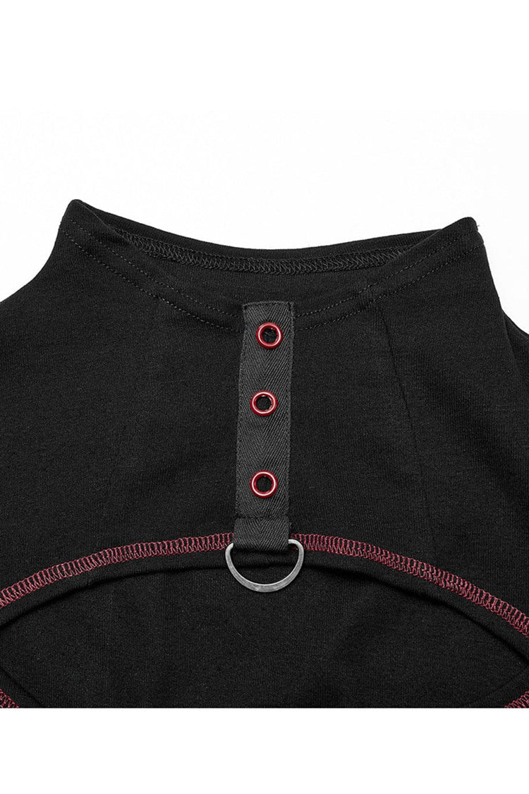 Stretch Punk T-Shirt with Chain Cutout and Turtleneck