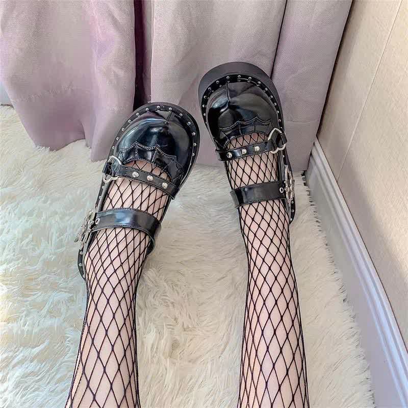 Punk Goth Bat Love Heart Buckle Platform Lolita Mary Janes Shoes MK19621