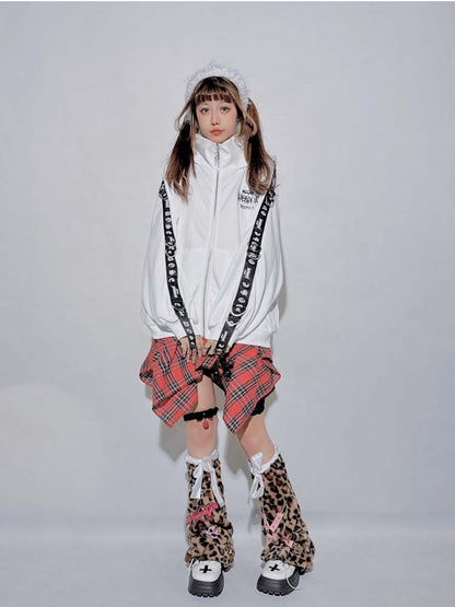 White Punk High-Neck Hooded Loose Jacket