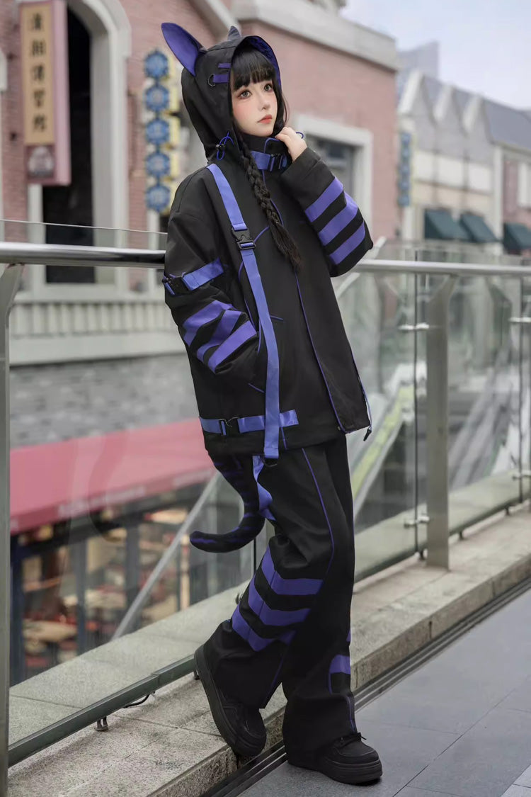 Long-Sleeve Cat Ears Hooded Jirai Kei Handsome Coat