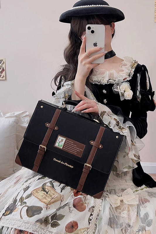 Floral Journey Sweet Lolita Shoulder Bag in Black