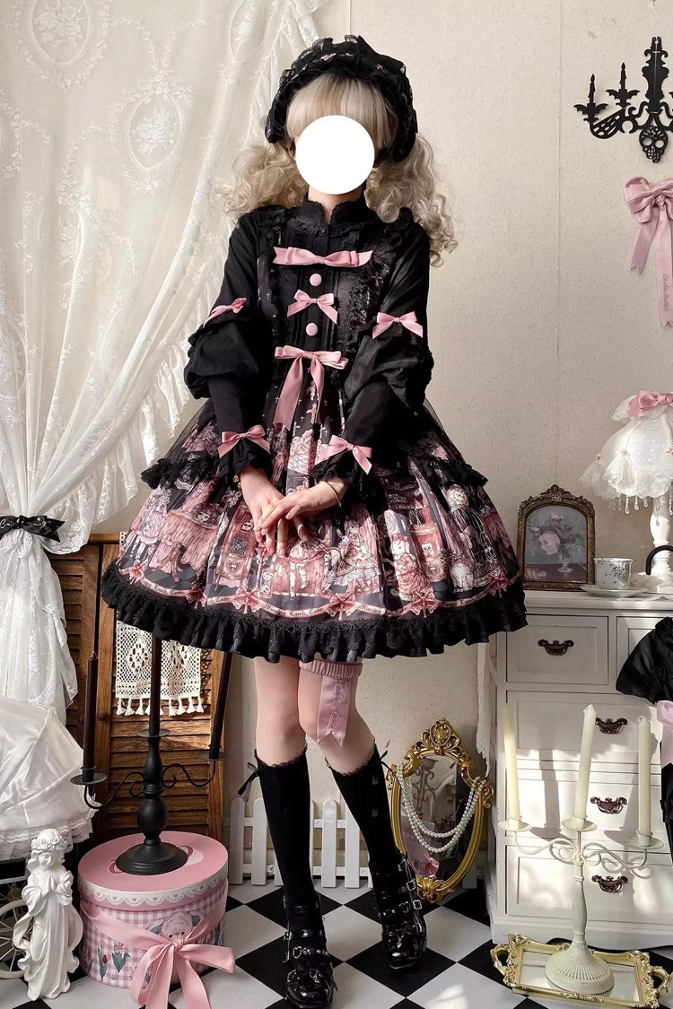 Jsk Dress with Ruffle Bowknot and Missing Lamb Print