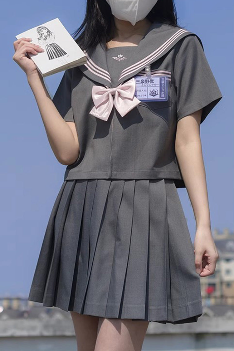 Ash Navy-Collar School Pleated Skirt