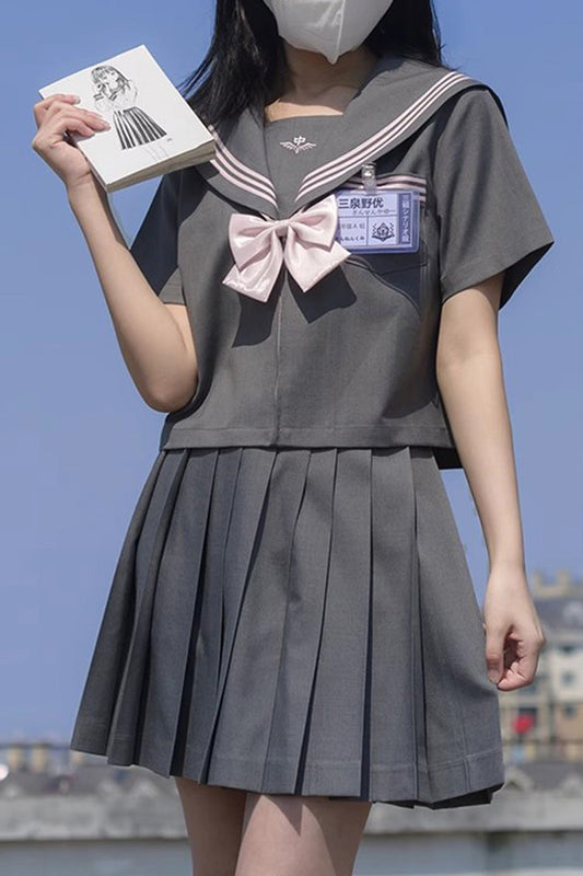 Ash Navy-Collar School Pleated Skirt