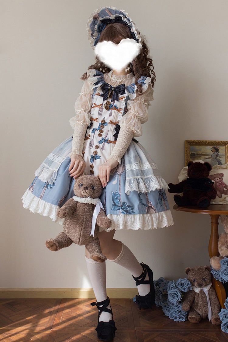 Witch's Banquet Sleeveless Print Ruffle Embroidered Bow Lace Sweet Lolita Jumper Dress