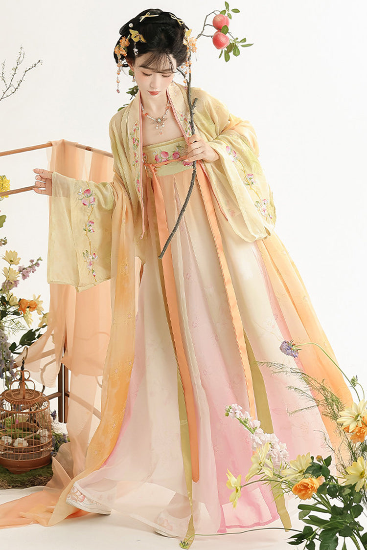 Sweet Hanfu Dress Set with High Waist and Embroidery