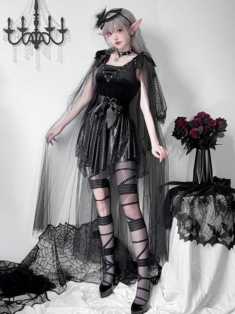 Halloween Black Dark Goth Dress Lace Costume