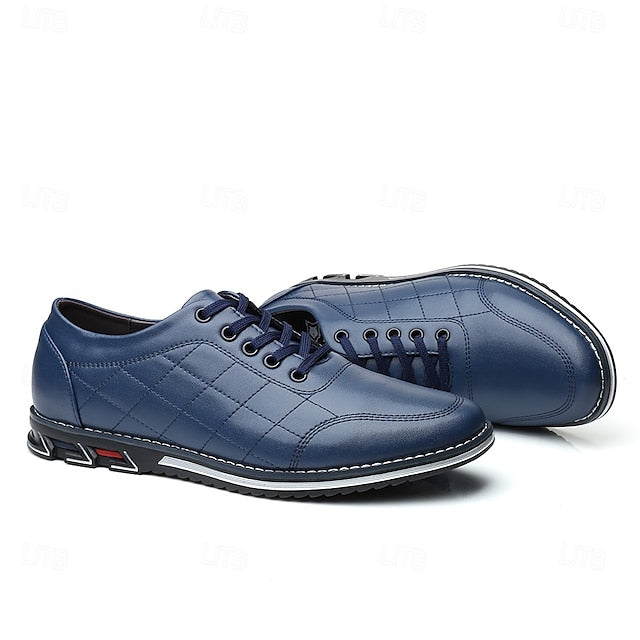 Men's Stylish Lace-Up Quilted Faux Blue Sneakers - Leather