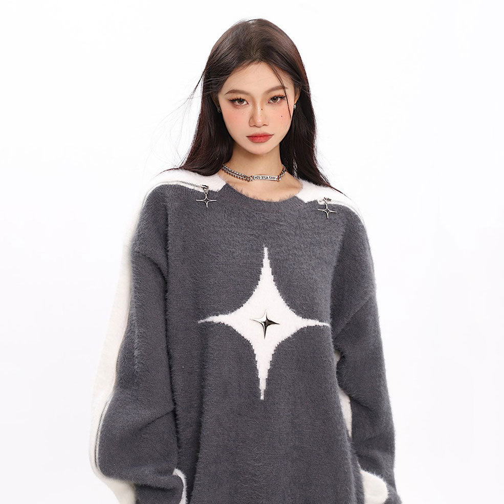 White Star Open-Shoulder Sweater