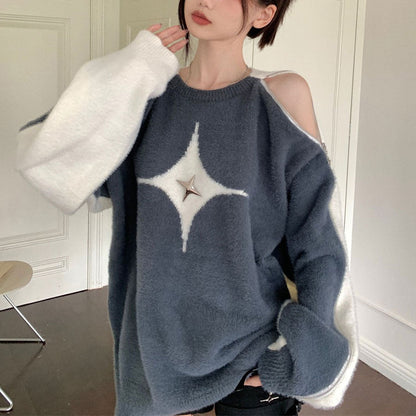 White Star Open-Shoulder Sweater