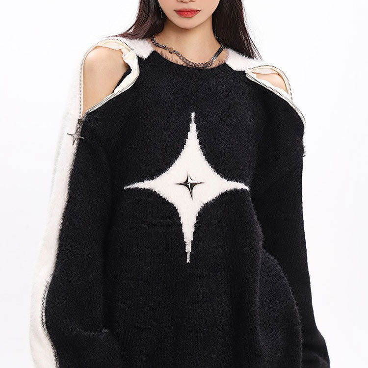 White Star Open-Shoulder Sweater