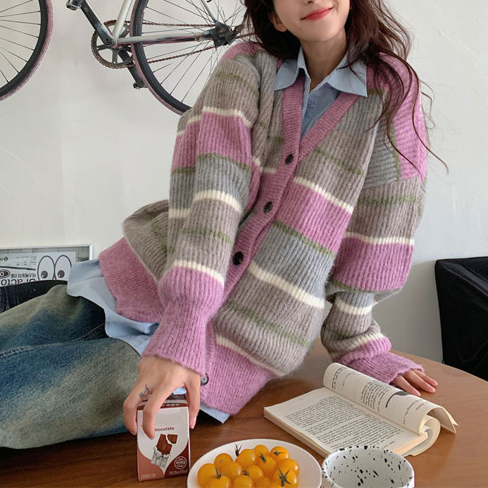 Autumn Aesthetic Striped Cardigan