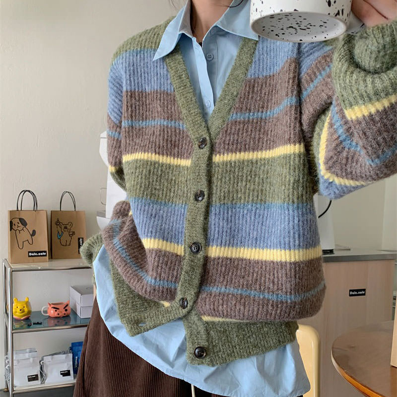 Autumn Aesthetic Striped Cardigan