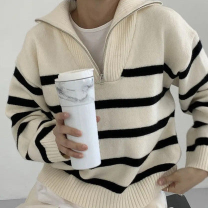 Zip Up Striped Sweater