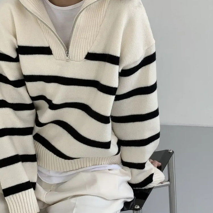 Zip Up Striped Sweater