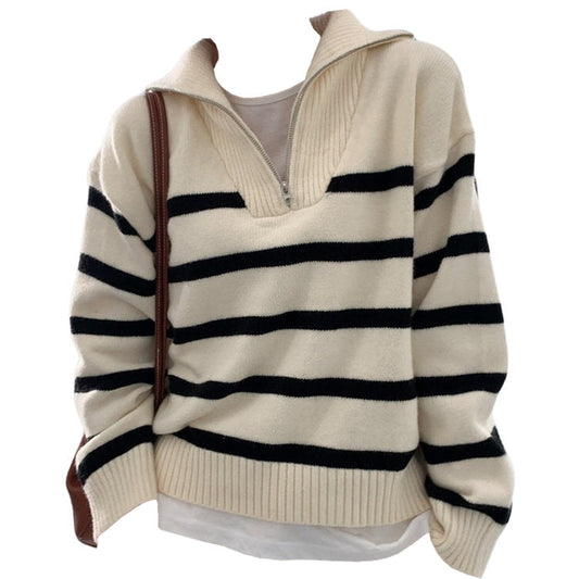 Zip Up Striped Sweater