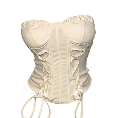 Y2K Beige Lace Up Corset