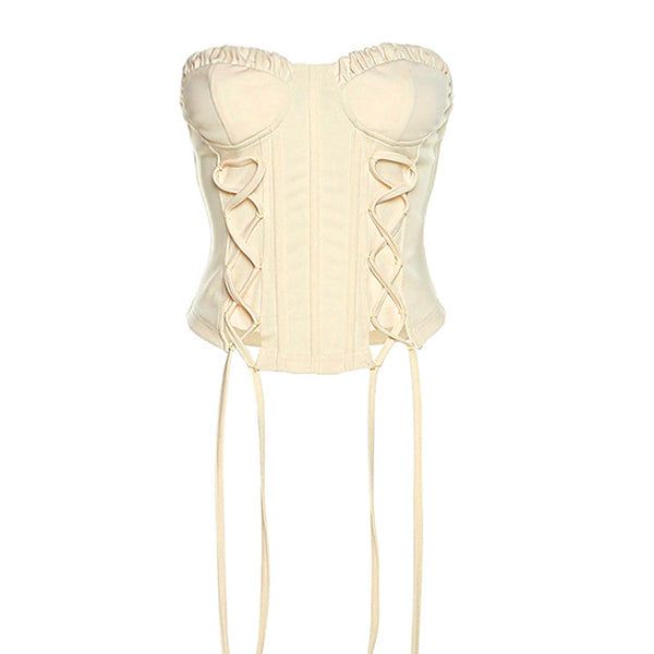 Y2K Beige Lace Up Corset