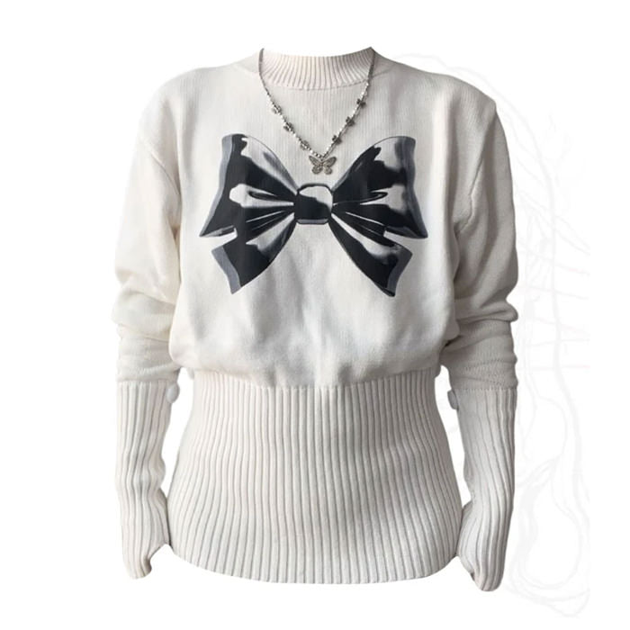 Stretchy White Bow Jumper