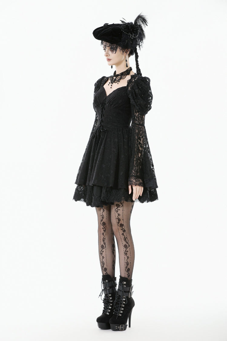 Graduation Gothic Dress with Jacquard Lace and Lace-Up