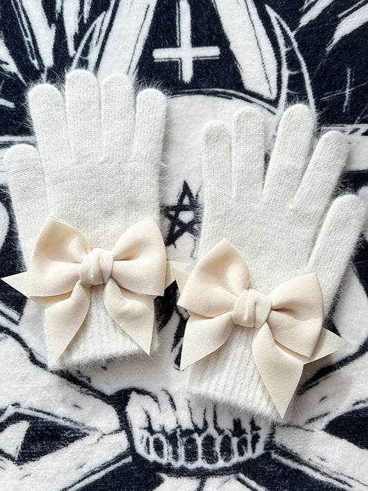 Pads Cutout Details Finger at Gloves Bowknot White Gothic