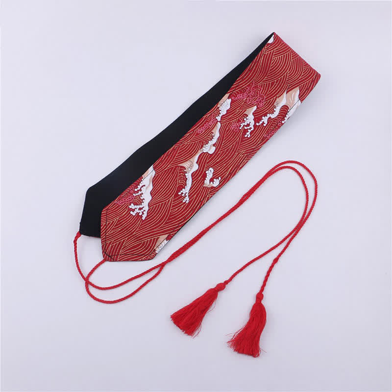 Vintage Print Tassel Lace Up Hanfu Waistband