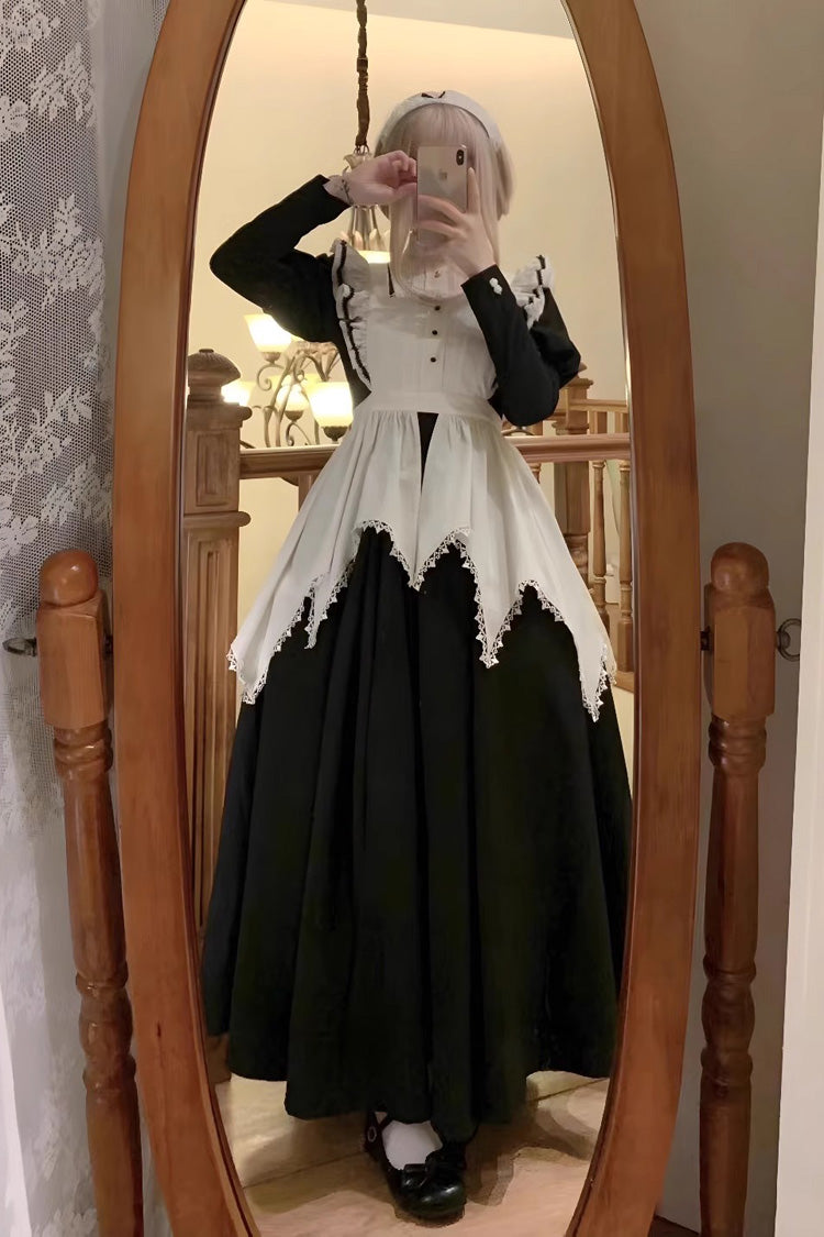 Monochrome Nun-Inspired Maid Gown with Voluminous Sleeves - Gothic Elegance