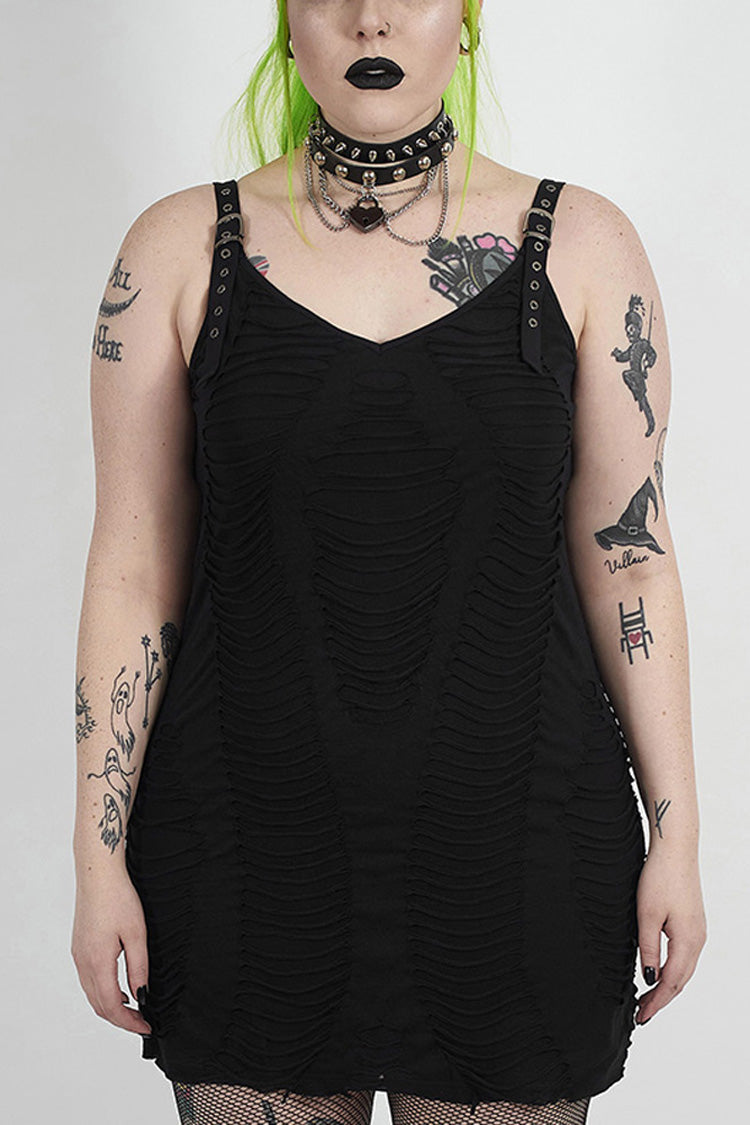 Onyx Grommet Strap Knit Plus-Size Punk Slip Dress for Women