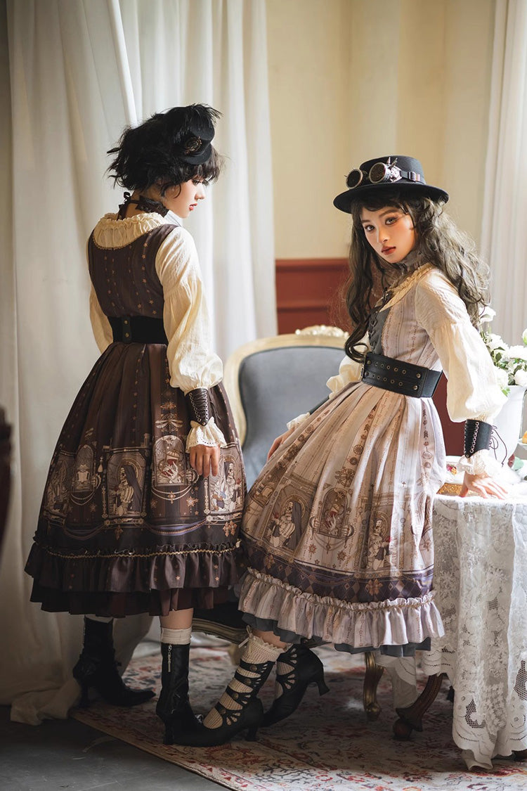 Demon Print Lantern Sleeve Dress with Ruffles - Elegant