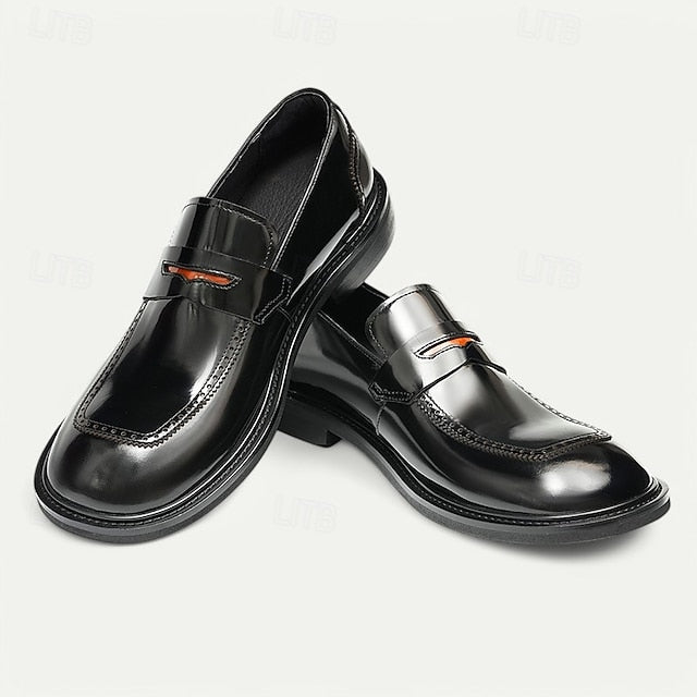 Men's Black Slip-On Premium Decorative Loafers with Cowhide
