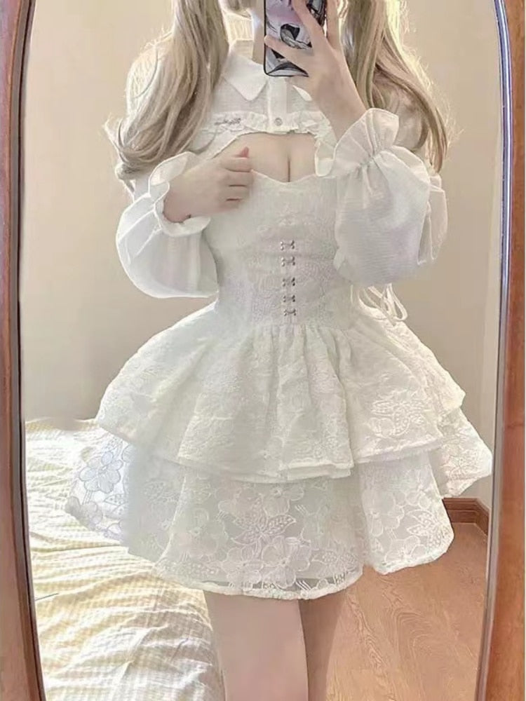 Kawaii angelic lace princess cinched waist corset dress